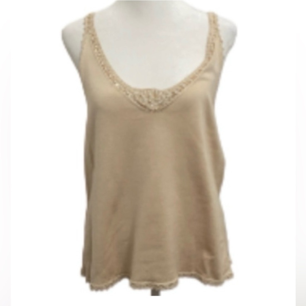 EUC Lauren Ralph Lauren  Beige Sleeveless Blouse with Sequins & Bead Detail XL